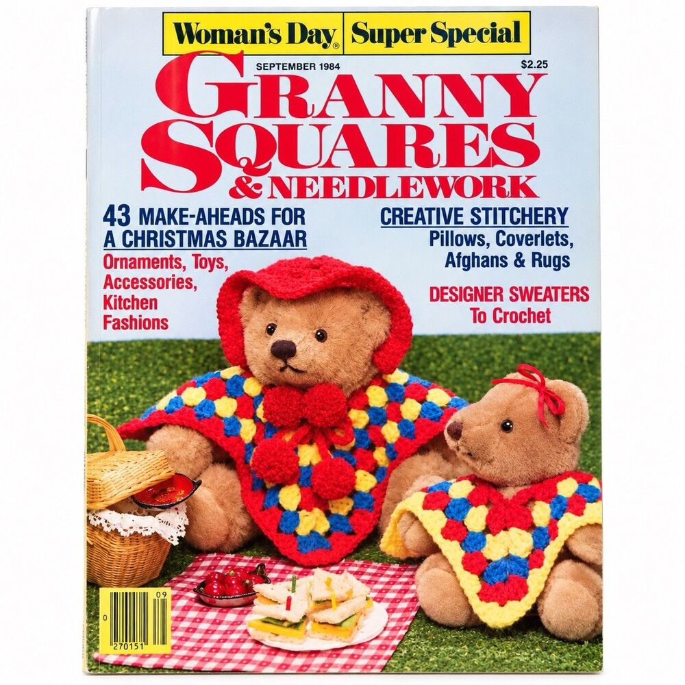 Womans Day Granny Square Magazine Vtg Sew Crochet Knit Sept 1984 DIY Crafts